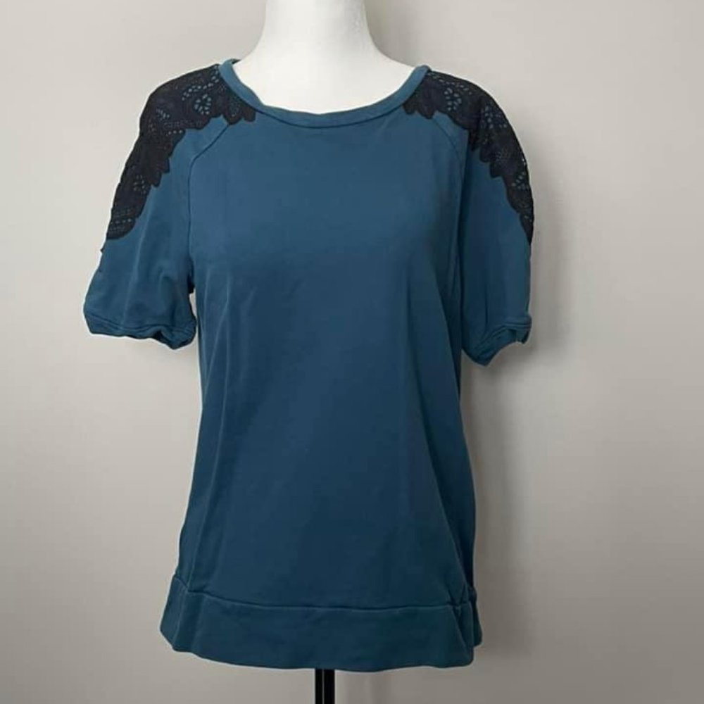 Blue Top with Black Lace Details - Size M - Loft